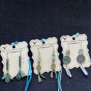 Green Patina Dangle Earrings - Set of 3